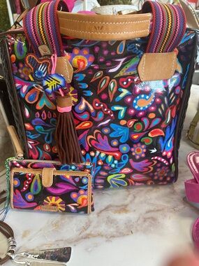 Consuela Colorful Floral Tote Bag with Matching Wallet - Multicolor